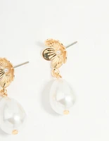 Gold Pearl Flower & Diamante Stud Earrings 2-Pack