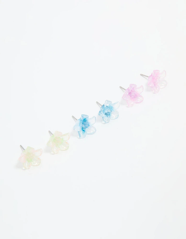 Multicoloured Acrylic Flower Stud Earrings 3-Pack