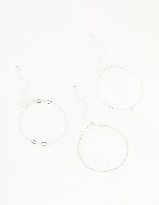 Silver Diamante Chain & Butterfly Bracelets 3-Pack