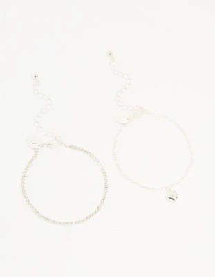 Silver Diamante Tennis Bracelet & Heart Bracelet 2-Pack