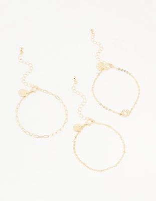 Gold Diamante Circle & Chain Bracelets 3-Pack