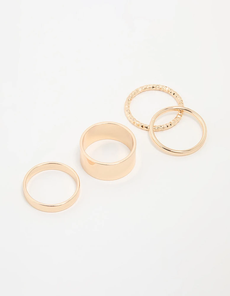 Gold Thick & Thin Cigar Stacking Rings 4-Pack