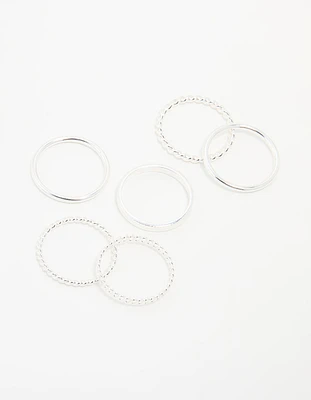Silver Thin Twisted Stacking Rings 6-Pack