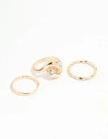 Gold Thick Diamante Twisted Stacking Rings 3-Pack