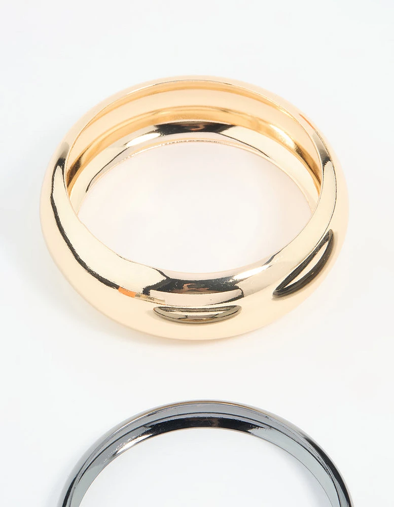 Mixed Metal Dark Blue Bangles 3-Pack
