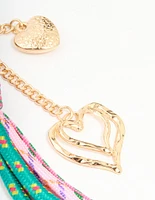 Green & Pink Rope Heart Charm Key Chain