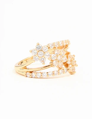 Gold Plated Cubic Zirconia Flower Stacked Ring
