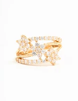 Gold Plated Cubic Zirconia Flower Stacked Ring
