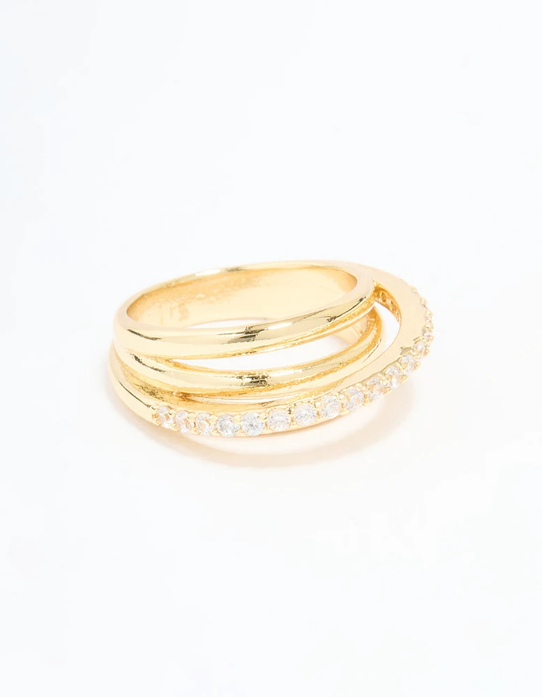 Gold Plated Cubic Zirconia Triple Layer Ring