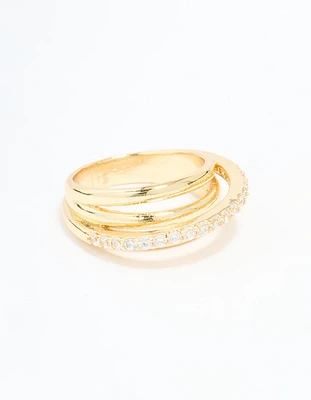 Gold Plated Cubic Zirconia Triple Layer Ring