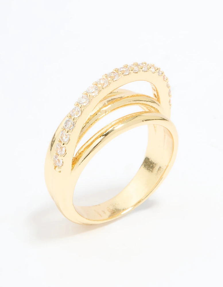 Gold Plated Cubic Zirconia Triple Layer Ring