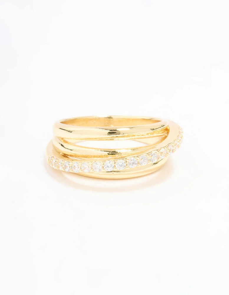 Gold Plated Cubic Zirconia Triple Layer Ring