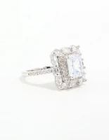 Silver Cubic Zirconia Square Ring