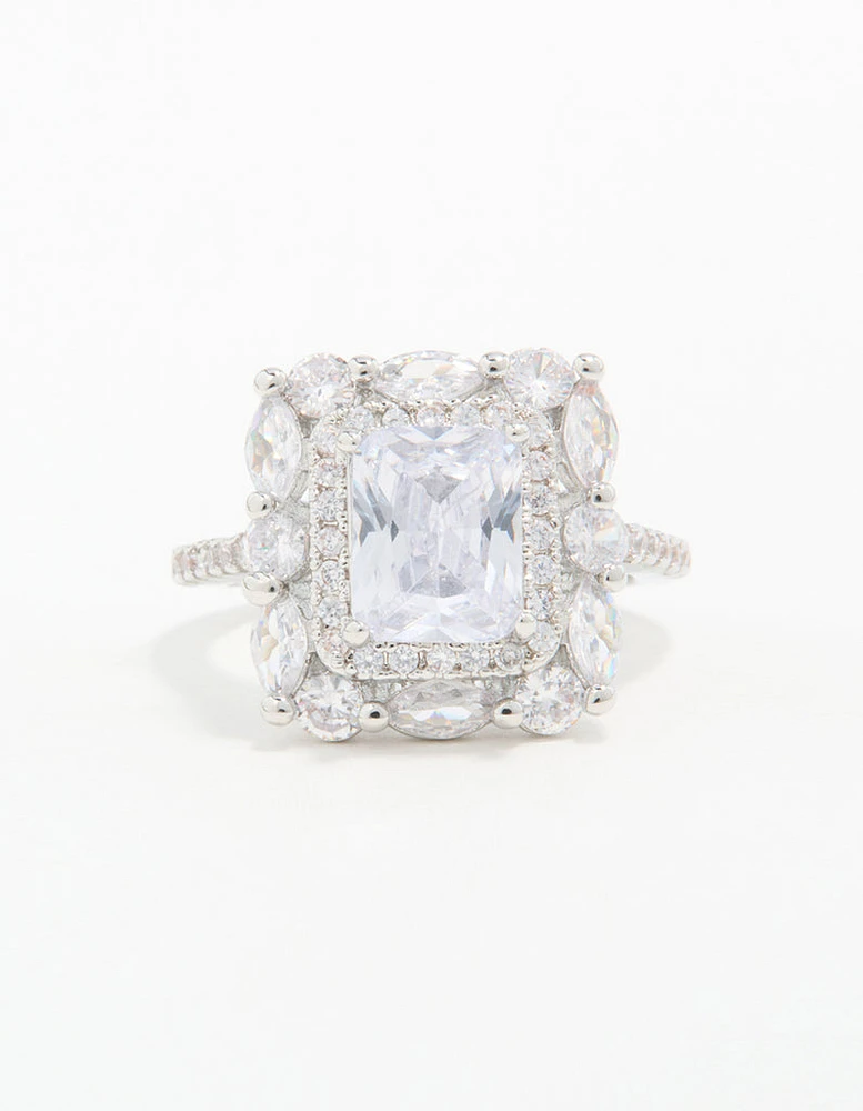 Silver Cubic Zirconia Square Ring