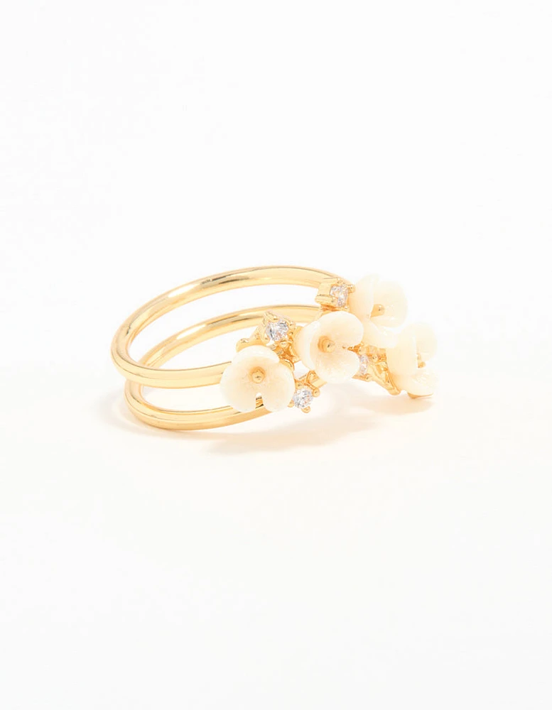 Gold Plated Cubic Zirconia Flower Wrap Ring