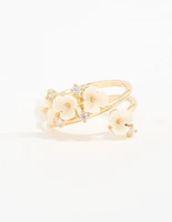 Gold Plated Cubic Zirconia Flower Wrap Ring