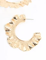 Gold Textured Circle Hoop Earrings