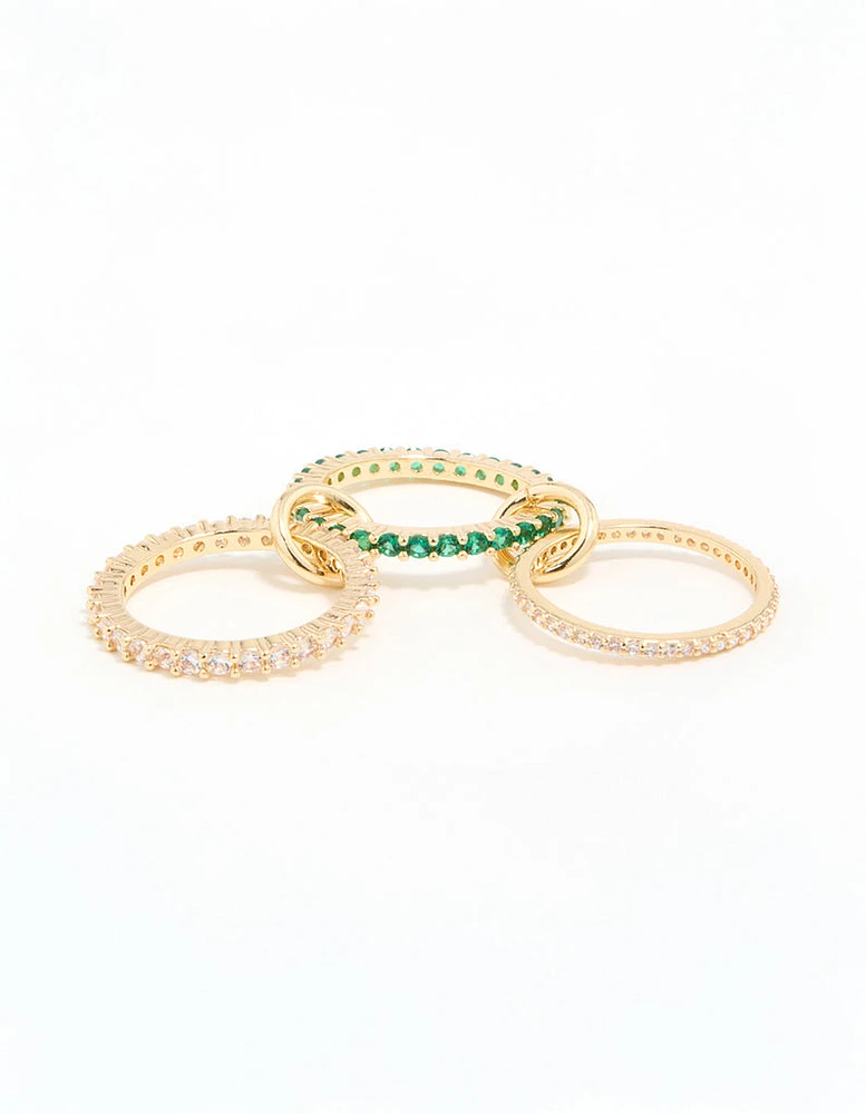 Gold Plated Green Cubic Zirconia Stacked Ring
