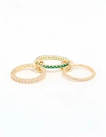 Gold Plated Green Cubic Zirconia Stacked Ring