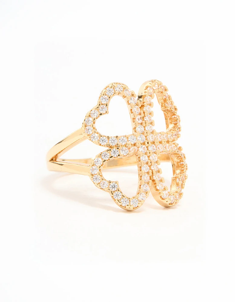 Gold Plated Cubic Zirconia Shamrock Statement Ring