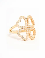 Gold Plated Cubic Zirconia Shamrock Statement Ring