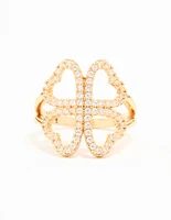 Gold Plated Cubic Zirconia Shamrock Statement Ring