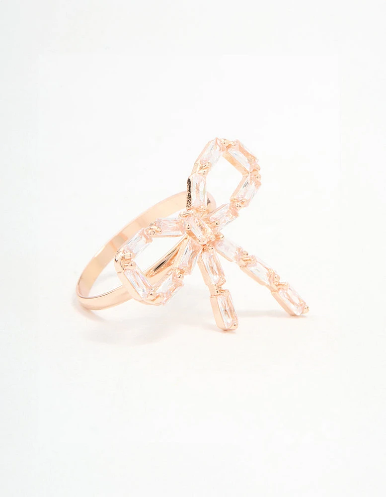 Rose Gold Diamante Bow Ring
