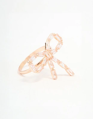Rose Gold Diamante Bow Ring