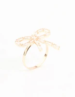 Rose Gold Diamante Bow Ring