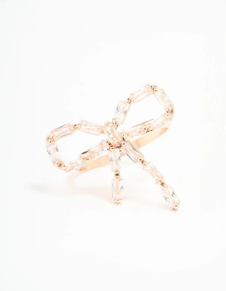Rose Gold Diamante Bow Ring