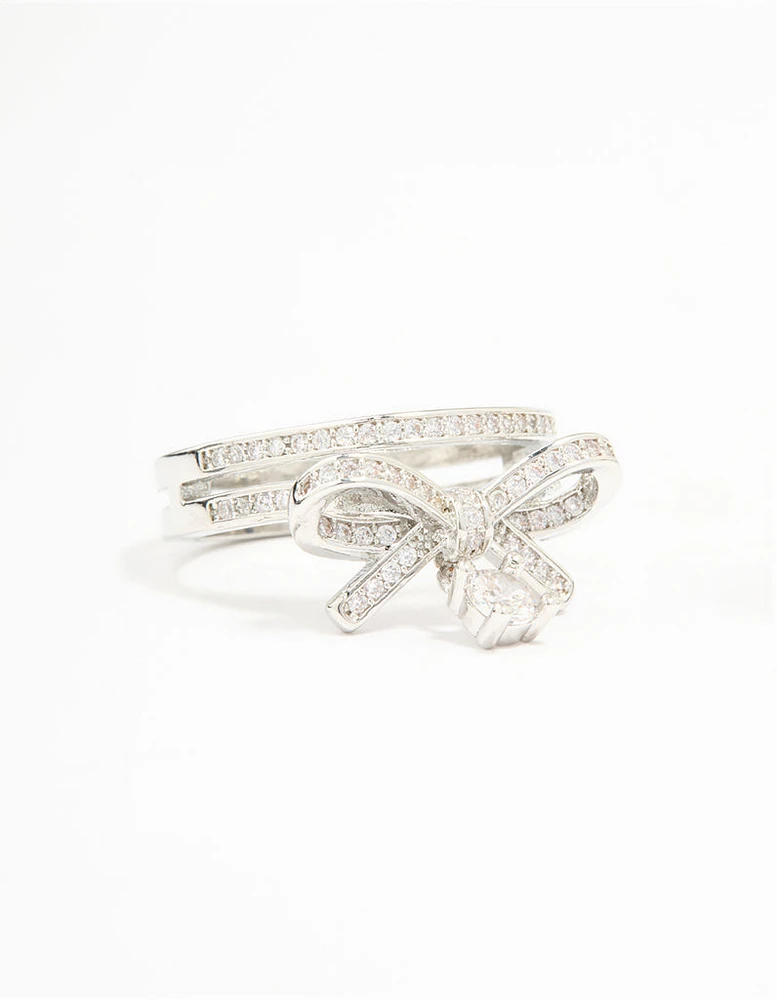 Silver Cubic Zirconia Bow Stacked Ring