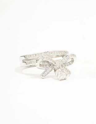 Silver Cubic Zirconia Bow Stacked Ring