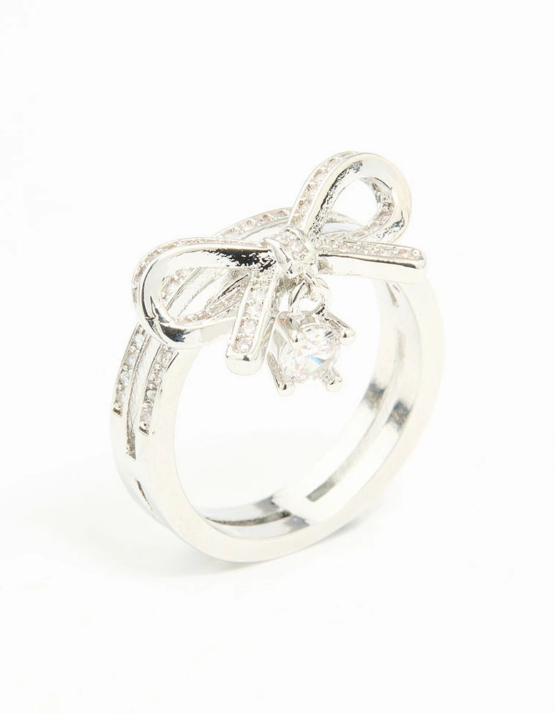 Silver Cubic Zirconia Bow Stacked Ring