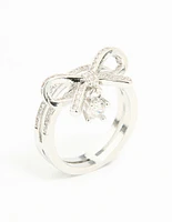 Silver Cubic Zirconia Bow Stacked Ring