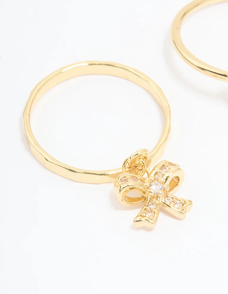 Gold Plated Cubic Zirconia Heart Chain Ring