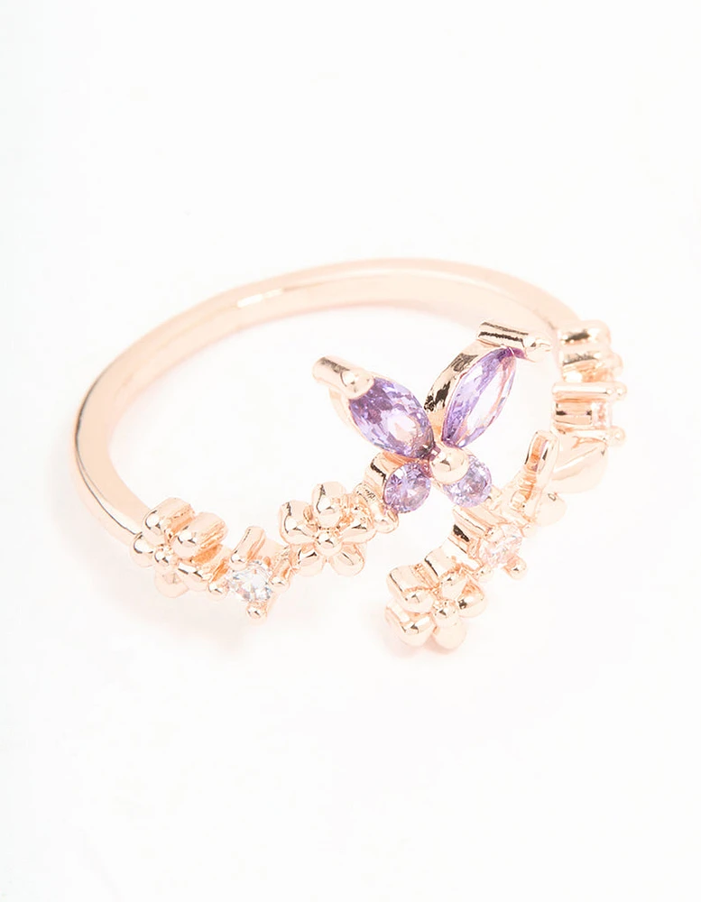 Rose Gold Cubic Zirconia Dainty Butterfly Rings 2-Pack