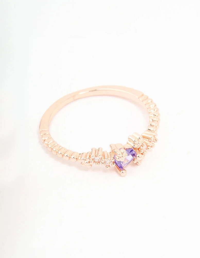 Rose Gold Cubic Zirconia Dainty Butterfly Rings 2-Pack