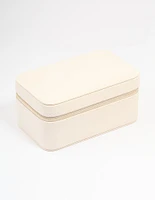 Cream PU Leather Rectangular Layered Jewellery Case