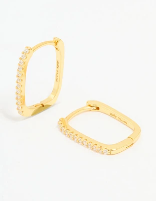 Gold Plated Sterling Silver Cubic Zirconia Pavé Oblong Hoop Earrings