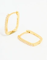 Gold Plated Sterling Silver Cubic Zirconia Pavé Oblong Hoop Earrings