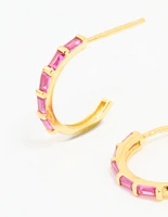 Gold Plated Sterling Silver Pink Cubic Zirconia Hoop Earrings