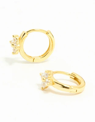 Gold Plated Sterling Silver Cubic Zirconia Flower Hoop Earrings