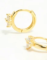 Gold Plated Sterling Silver Cubic Zirconia Flower Hoop Earrings