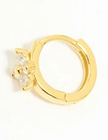 Gold Plated Sterling Silver Cubic Zirconia Flower Hoop Earrings