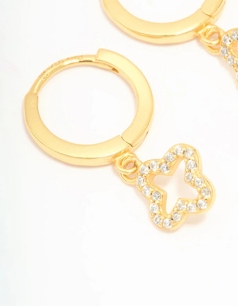 Gold Plated Sterling Silver Cubic Zirconia Flower Huggie Earrings