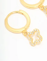 Gold Plated Sterling Silver Cubic Zirconia Flower Huggie Earrings