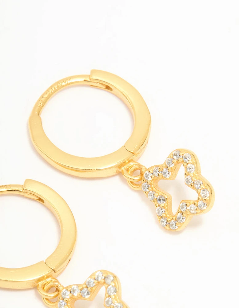 Gold Plated Sterling Silver Cubic Zirconia Flower Huggie Earrings