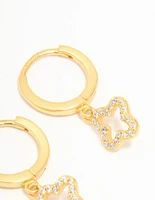 Gold Plated Sterling Silver Cubic Zirconia Flower Huggie Earrings