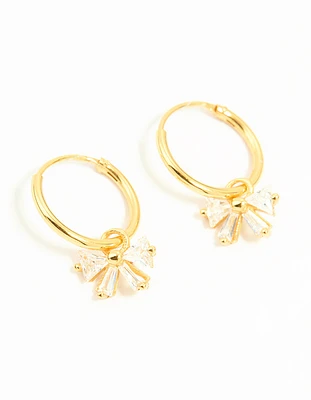 Gold Plated Sterling Silver Cubic Zirconia Bow Huggie Earrings