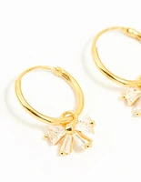 Gold Plated Sterling Silver Cubic Zirconia Bow Huggie Earrings